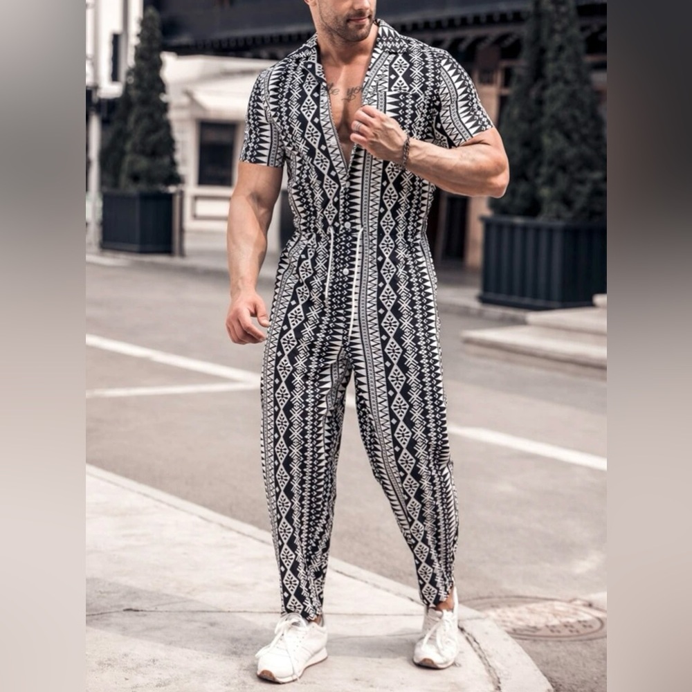 Geo Print Drawstring
Waist Jumpsuit